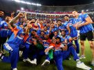 Team India celebrating T20 World Cup 2026 victory at Ahmedabad